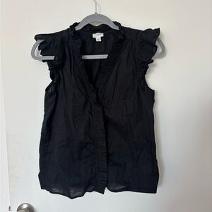 Jcrew Black Ruffled Cap Sleeve Blouse